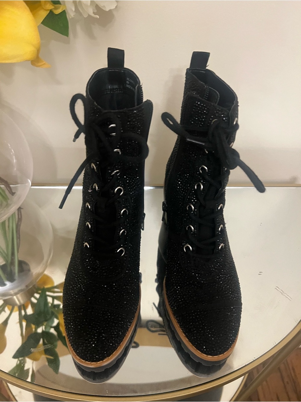 INC International Concepts Black Crystal Lace-Up Ankle Boots
